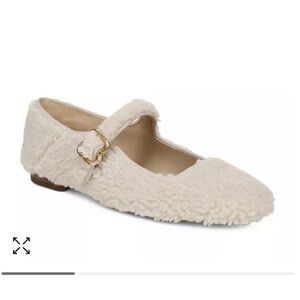 Cream Faux-Shearling Mary Jane Flats